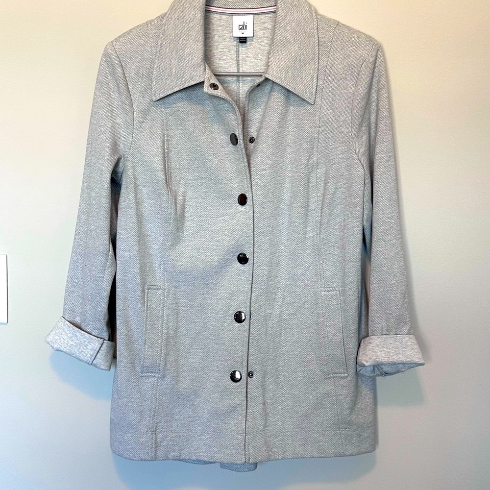 CAbi Gray Topper with Relaxed Fit and Collar